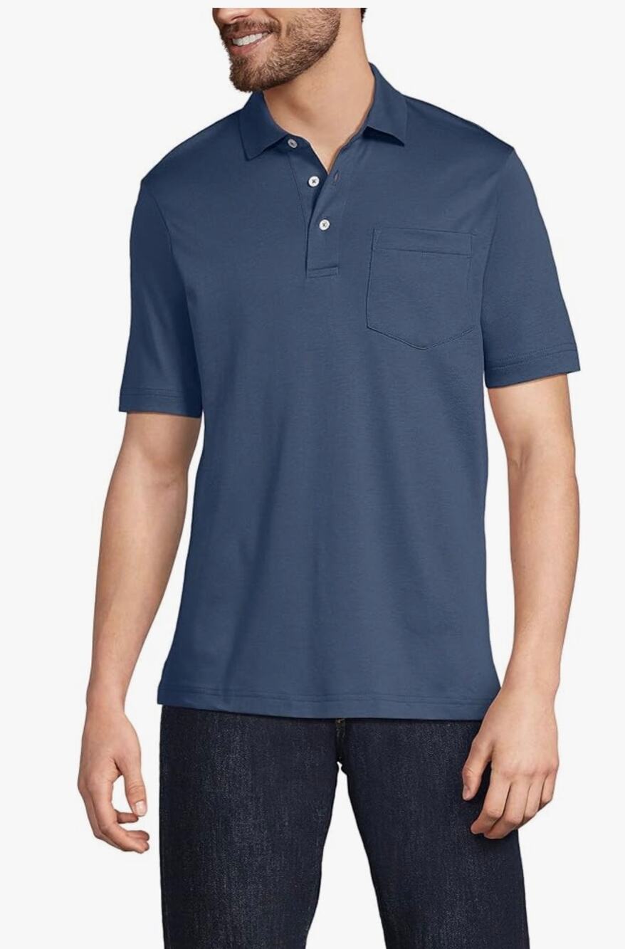 Lands End Men's Short Sleeve Cotton Navy Supima Polo Shirt with Pocket XXL
